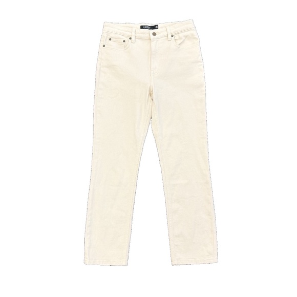 Lauren by Ralph Lauren High-Rise Straight Ankle Jeans In Cream Size 6 - Picture 1 of 5